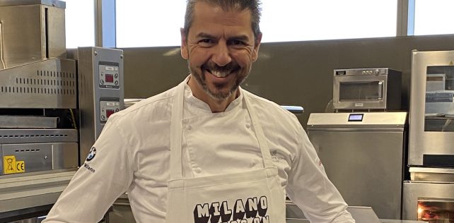 L’insalata di gamberi con mandorle e lamponi di Andrea Berton